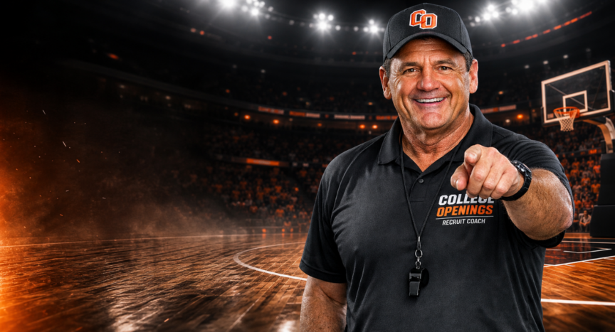 College basketball coach reviewing players for current recruiting openings